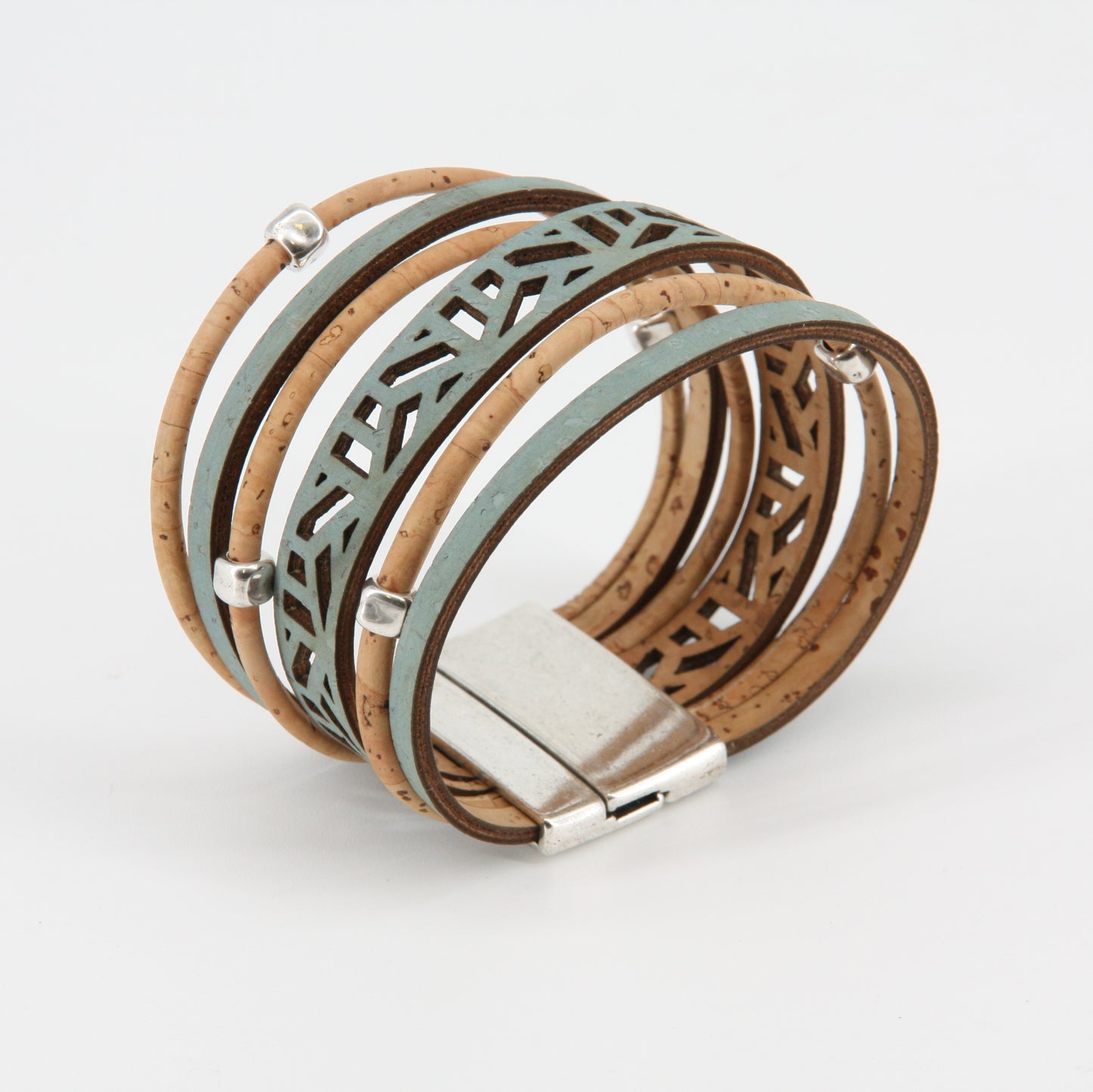 Kork Armband ziczack türkis beige vegan Marke Artipel