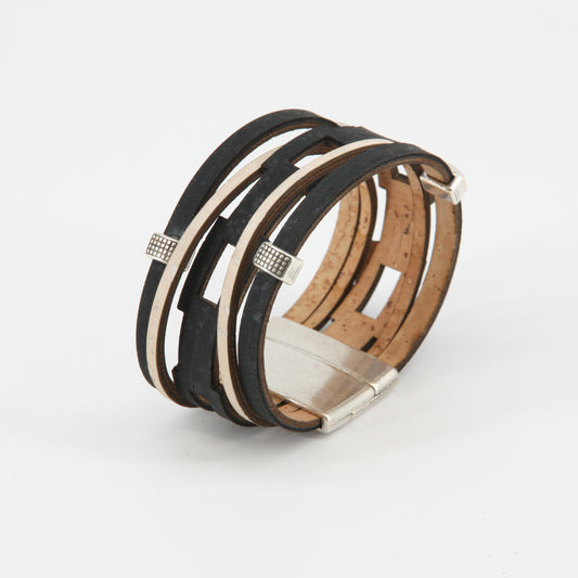 Kork Armband schwarz weiß vegan Marke Artipel