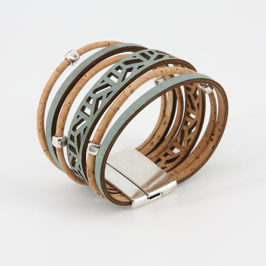 Kork Armband ziczack türkis beige vegan Marke Artipel