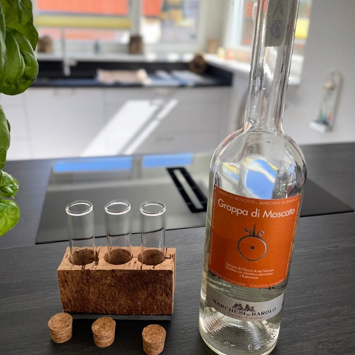 Korksockel mit Reagenzgläsern Beispiel mit Flasche