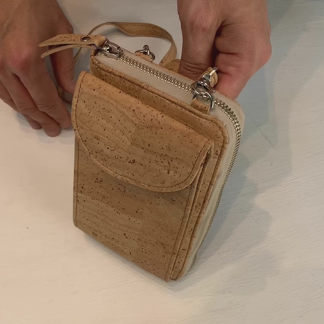 Kork Handytasche mit Geldbörse Video